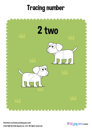 Tracing number 2 two dogs