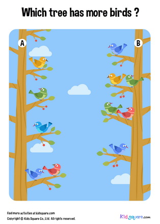 Which trees has more birds?