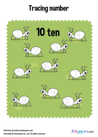 Tracing number 10 ten ants