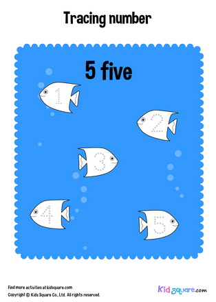 Tracing number 5 five fishs