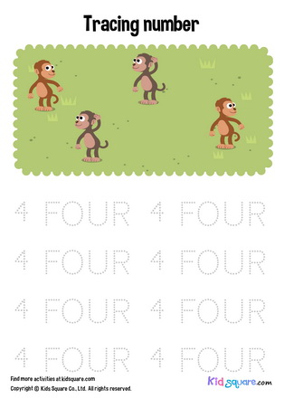 Tracing number 4 monkeys