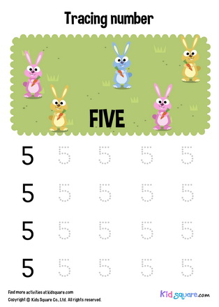 Tracing number five rabbits