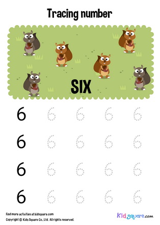 Tracing number six squirrels