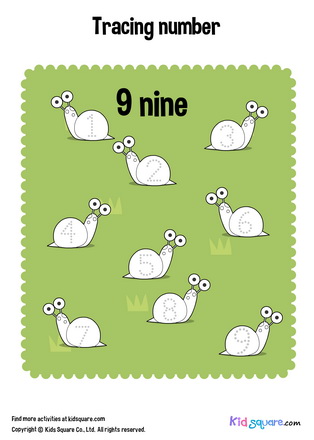 Tracing number 9 nine snails