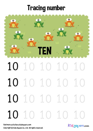 Tracing number ten frogs